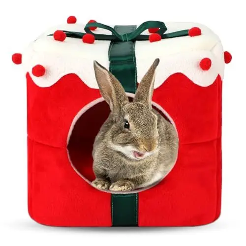 Produktbild: Sbayool Festivals Kaninchen Bett, 3-in-1 Warm Cozy Beruhigendes hasenbett, Bunny Bett Zubehör für Meerschweinchen Chinchillas Fretten Igel und andere kleine Tiere 30×30×30cm