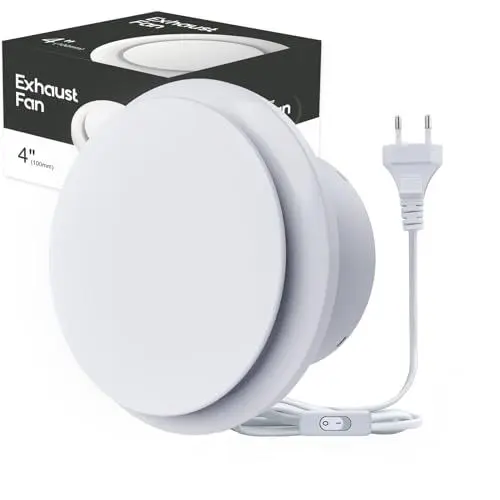 Produktbild: SBONNI Badlüfter 100mm mit Schalter - Leiser Abluftventilator 12W, 130m³/h Starker Lüftung Wandventilator mit 1,5 m Netzkabel, geräuscharm Badezimmer Lüfter für Bad Küche, WC, Garage und Dachböden