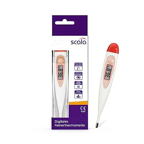 Produktbild: scala Digitales Fieberthermometer SC 17 rot wasserdicht mit Fieberalarm, 1er Pack