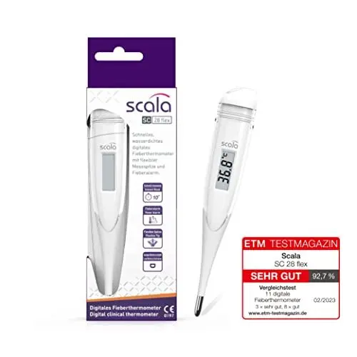 Produktbild: scala SC 28 flex weiß 10 Sekunden Messzeit, digitales Fiberthermometer mit flexibler Messspitze, wasserdicht mit Fieberalarm
