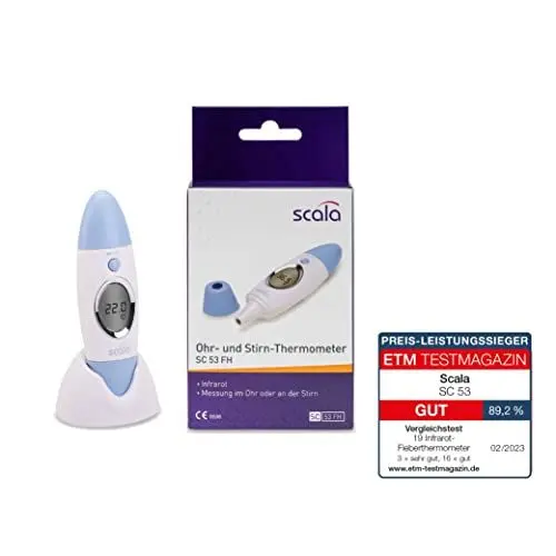 Produktbild: scala SC 53 Infrarot Thermometer Top Speed Infrarot Fieberthermometer für Stirn-, Schläfen- und Ohrmessung der Körpertemperatur