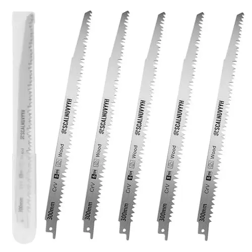 Produktbild: Scalnuvyyh Säbelsägeblätter Holz 300mm, 5TPI Sägeblatt Säbelsäge Holz, Säbelsägeblätter für schnelle Schnitte Grobholz, Nassholz, Brennholz, lebendes Holz (5 Stück) (CRV)