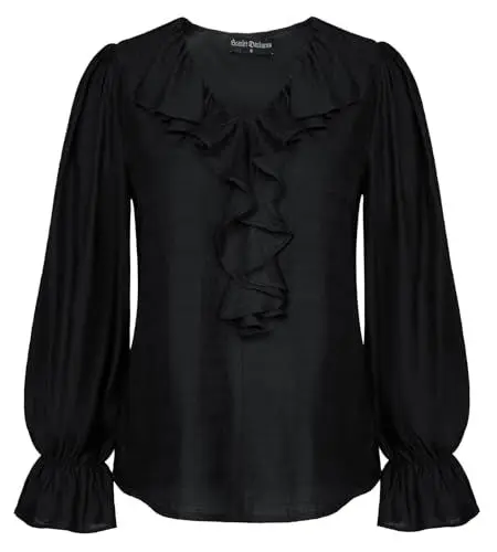 Produktbild: SCARLET DARKNESS Damen Gothic Piratenbluse Cosplay Festlich Party Fasching Mittelalterliche Bluse Schwarz M