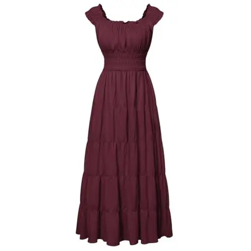 Produktbild: SCARLET DARKNESS Damen Gothic Piratenkostüm Halloween Karneval Festlich Cosplay Gesmoktes Kleid Rotwein S