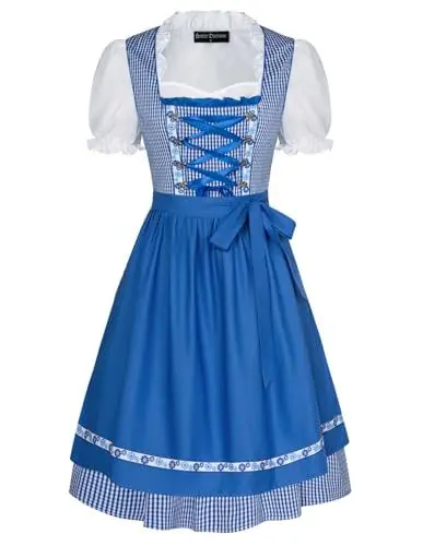 Produktbild: SCARLET DARKNESS Damen Oktoberfest Trachtenkleid Dirndl 3tlg Kleid, Bluse, Schürze Damen Knielang Dirndl Kleid Blau XXL