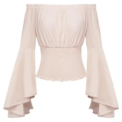 Produktbild: Damen Gothic Piratenkostüm Korsett Gesmokte Taille mit Spitze Laternenhülse Shirt Hell Aprikose M