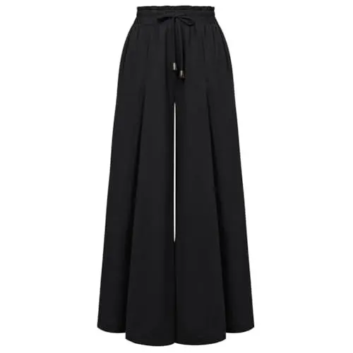 Produktbild: SCARLET DARKNESS 2024 Frühling Sommer Damen Langenhose Elegant Boho Einfarbig Lässig Palazzo Hose Schwarz XL
