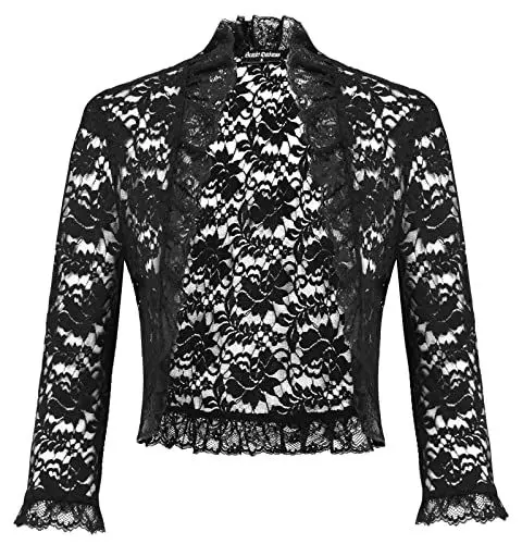 Produktbild: SCARLET DARKNESS Damen Viktoranischer Bolero Kurz Lace Shrug 3/4 Ärmel Open Front Schulterjacke Renaissance Cardigan XLSchwarz