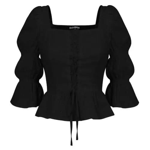 Produktbild: SCARLET DARKNESS Steampunk Wikinger Kostüm Halloween Karneval Festlich Party Cosplay Bluse Schwarz XXL