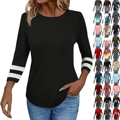 Produktbild: SCBFDI 3/4 Länge Ärmel Damen Tops Ausschnitt der Sommer Geschäft lässig Tops - Hawaiianischen Herz gedruckt Slim Fit Arbeit Blusen Unterwäsche, Oversize Shirt Damen