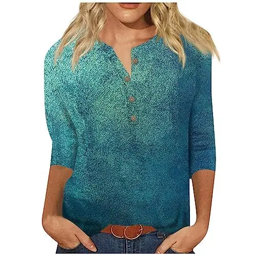 Produktbild: SCBFDI Baumwoll Tshirt Damen Shirt 3/4 Arm Damen Shirtblusen 3/4 Arm Weisses Oberteil Damen Pulli Damen Sommer Longshirts Damen T-Shirts Fitness Shirt 3 4 Arm Damen Tshirt V Ausschnitt Grün 3XL