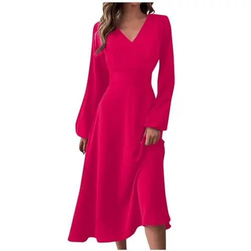Produktbild: SCBFDI Ballkleider Lang Prinzessin Kleid Damen Maxikleid Damen Langarm Schwarzes Enges Kleid Damen Abendkleid Sexy Kleid Abend Damen Kleider Knielang Ballkleid Kleid Schwarz Lang Rosa 2XL