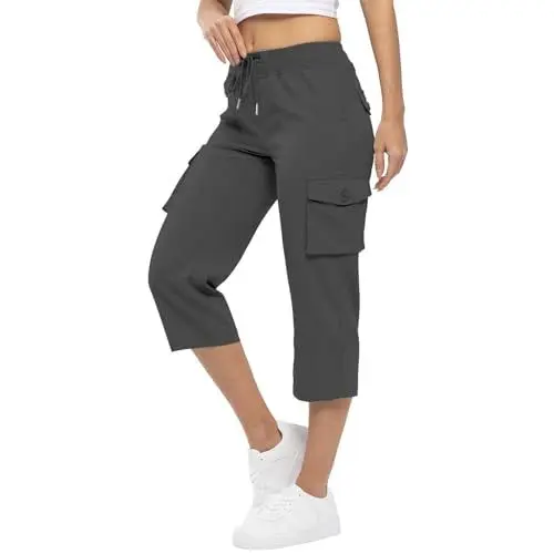 Produktbild: SCBFDI Bauchweg Strumpfhosen Damen Damen Sommerhosen Leicht Schwarze Leinenhose Dünne Jogginghose Damen Paperbag Hosen Damen Stoffhose Damen Schwarz Viskose-Hose für Damen Caprihose Grau L