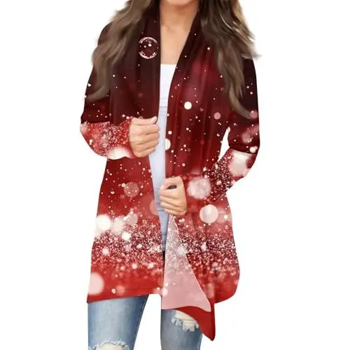 Produktbild: SCBFDI Black Friday Angebote 2024 Ab Wann, Strickjacken für Damen Rose Aesthetic Clothes Weihnachten Qs Strickjacke Damen Beige Frauen Geschenke Weihnachten College Jacke Damen Hemd Weihnachten