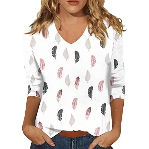 Produktbild: SCBFDI Blusenshirt Damen 3/4 Arm Arm Kompression 3/4 Damen Oberteil Viskose Bluse Damen Damen Oberteil Schwarz Shirt Elegant V Shirt Damen Tshirt Damen 3/4 Arm Hemd Damen Lang Bluse Rosa XL