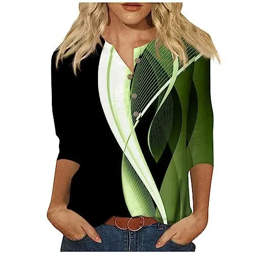 Produktbild: SCBFDI Indische Kleidung Damen Damen Blusen 3/4 Arm Sportliche Blusen Bügelfreie Blusen Sommerpulli Damen Leicht Baumwoll Tunika Spitzen Top Bauchfrei Damen Shirt 3/4 Arm 42 Damen Türkis 2XL