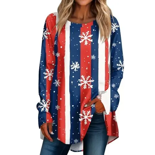 Produktbild: SCBFDI Christmas Pullover Damen Weihnachts Bluse Damen Weihnachts Kostüm Damen Weihnachtspulli Damen Langarm Pullover für Damen Kostüm Weihnachtsmann Elegante Blusen Weihnachtspullover Türkis S