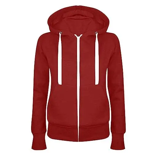 Produktbild: SCBFDI Damen Kleidung Zip Hoodie Steppjacke Leicht Hemdjacke Modische Hoodies & Sweatshirts Sweatjacke Kapuzenpullover Sport Casual Pullover Rot Xl