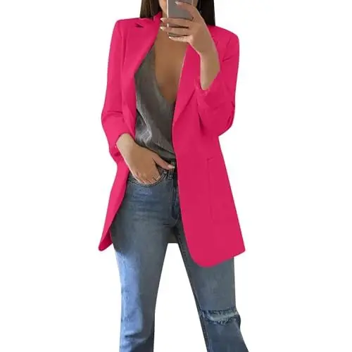 Produktbild: SCBFDI Damenmode Schwarze Jacke Damen Blazer für Damen Elegant Langer Blazer Damen Grün Blazer Grau Oversize Damen Mantel Elegant Tailliert Damen Anzug Große Größen Damen Blazer Rosa S