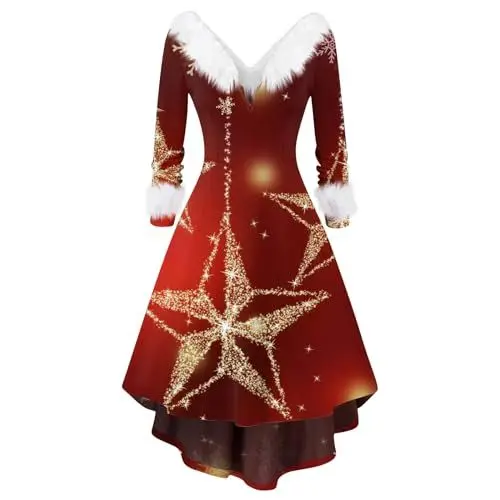 Produktbild: SCBFDI Festliche Kleider für Damen Kleider Damen Strandkleid Damen Festliche Kleider Damen Bandeau Kleid Weihnachtskostüme Kleider für Mädchen Witzige Weihnachtskleider Rot 5XL