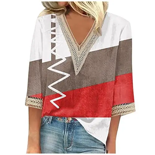 Produktbild: SCBFDI Damen Shirt Damen Shirts 3/4 Arm Damen Tops Sommer Pulli Schwarz Damen Damen Bluse Sommer Elegant Damen Oberteile Damen Sommertop Damen T-Shirt 3/4 Arm Outfit Damen Longpullover Multi XL