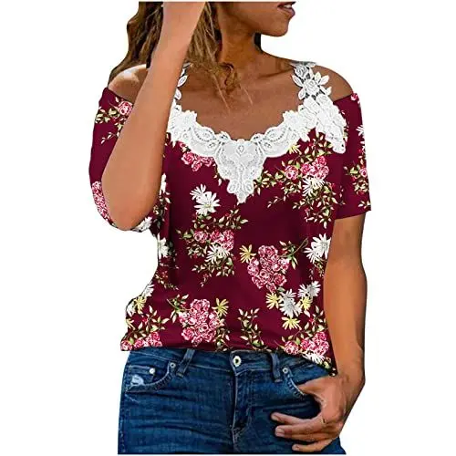Produktbild: SCBFDI Hemd Damen Elegant T-Shirt Mädchen T Shirt Bedrucken Musselin Bluse Damen Oversized Tshirt Damen BH Hemd mit Bügel Tunika Damen Große Größen T-Shirt Ukraine T Shirt BH Korsett Rot M