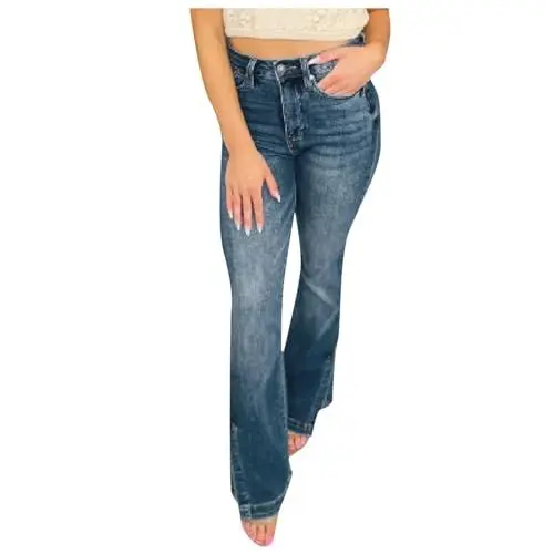 Produktbild: SCBFDI High Waist Jeans Hose Damen Jeans mit Schlag Damen Push Up Jeans High Waist Jeans Damen Straight Breite Jeans Damen Xs Damen Jeans High Waist Damen Jeans Stretch Flared Jeans Blau M