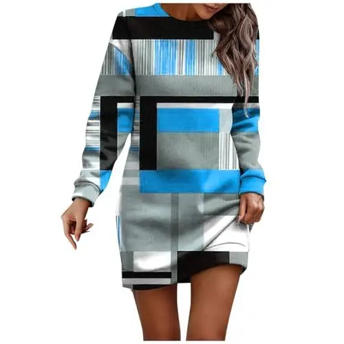 Produktbild: SCBFDI Jersey Kleid Damen Langarm Partykleid Damen Kleid Damen Baumwollkleid Damen Sommerkleider Weiß Kleid Herbst Enges Langes Kleid Damenkleider Kleider Damen Langarm Anime Kleid Blau 3XL