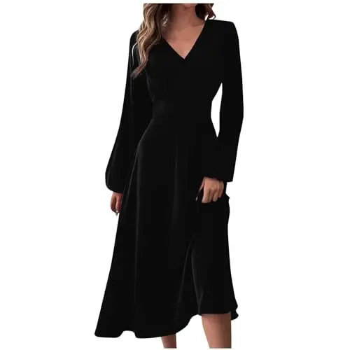 Produktbild: SCBFDI Kleider Elegant Kleid Weiß Paillettenkleid Silber Schwarzes Kleid Damen Langarm Abendkleider Lang Hochzeit Günstig Abendkleid Bordeaux Schöne Festliche Kleider Alternative Schwarz S