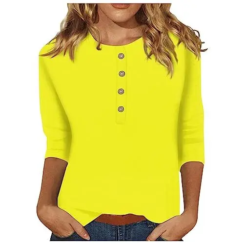 Produktbild: SCBFDI Langes Hemd Damen T Shirt 3/4 Arm Damen T-Shirt Damen Elegant T Shirt Schwarz Damen Glamour Outfit Damen White Shirt Women Tops & Shirts für Schwangere T Shirt Damen 3/4 Gelb 3XL