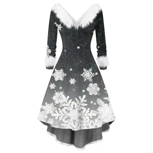 Produktbild: SCBFDI Mädchen Kleider Festlich Kleid Hochzeitsgast Damen Kleider Weihnachten Damen Abendkleid Damen Lang Rotk?Ppchen Kostüm Gender Reveal Geschenk Faschingskostüme Damen Weihnachtskleid Grau M