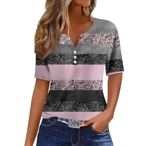 Produktbild: Generic Tshirt Damen Baumwolle,T-Shirt Damen Sommer Kurzarm Mode Motiv Sommershirt Casual Rundhals Damenbluse Hemd Bluse O-Ausschnitt Kurzen Ärmel Oberteil Tops Pullover