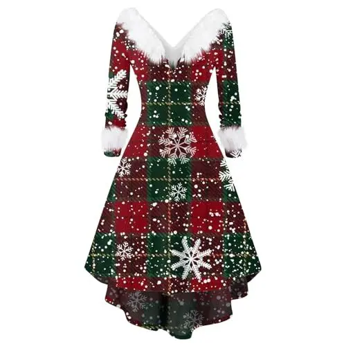 Produktbild: SCBFDI Weihnachtskleid Damen Lustig Mädchen Silvester Kleid Festliche Kleider für Damen Maxikleid Cocktailkleid Langarm Winter Multi 4XL