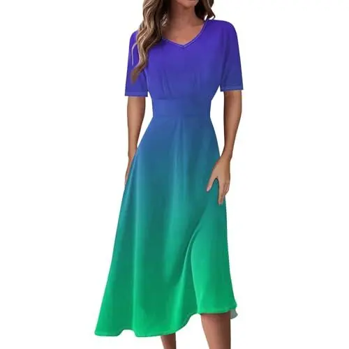 Produktbild: SCBFDI Sexy Kleid Strandkleid Damen Baumwollkleid Damen Beach Dress for Women Kleid Damen Einschulung Knielanges Kleid Damen Sommerkleid Kurze Ärmel Spring Dresses for Women Elegantes Grün 2XL