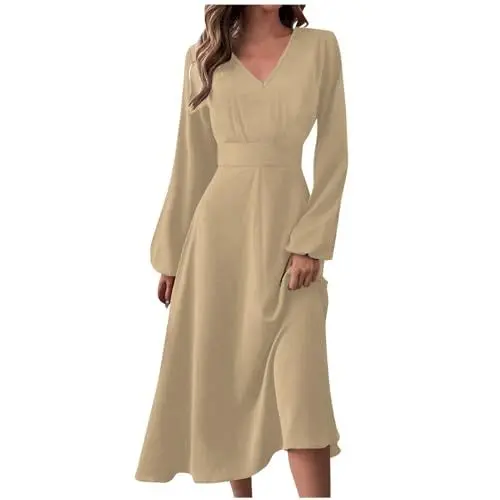 Produktbild: SCBFDI Sommerkleider Damen Partykleid Damen Elegante Kleider Damen für Hochzeit Kleid Rosa Damen Plisseekleid Damen Festliche Kleidung für Brautmutter Abendkleid Rosa Elegante Kleider Beige S