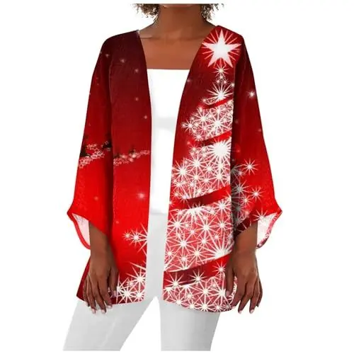 Produktbild: SCBFDI Strickjacken für Damen Oversized Weihnachts Strickjacke Strickjacke Damen Mint Strickjacke Damen Alpaka Leichte Warme Winterjacke Strickjacke Baumwolle Damen Leichte Strickjacke Rot Xl