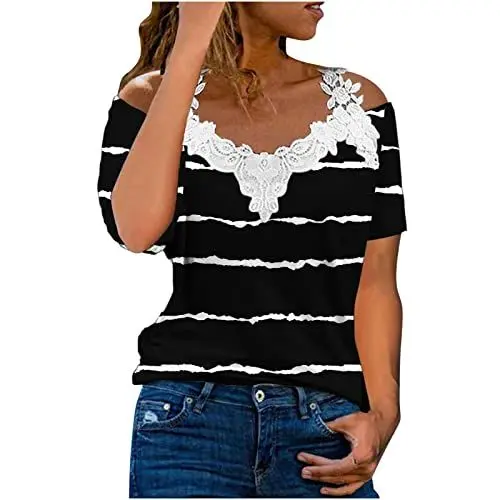 Produktbild: SCBFDI Unterhemd Damen Kurzarm Hemd Schwarz Tunika Pailletten Oberteil Rückenfreies Oberteil Rotes Oberteil Damen Motorrad Hemd BH Hemd Damen mit Cups Umstandsmode Oberteil Oberteile Schwarz M
