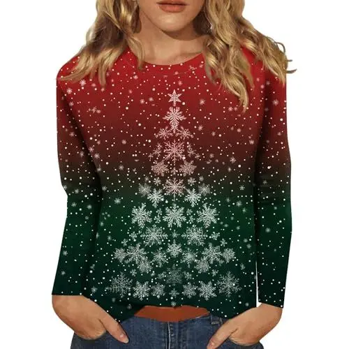 Produktbild: Weihnachtsshirt Damen, Gr 58 Weihnachts Tshirt Party Shirt Besondere Frauen Weihnachtsshirt Gr 58 Weihnachtspullover Große Größen Rot XL