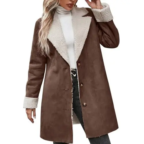 Produktbild: SCBFDI Winter Jacket For Women Long Wintermantel Weiss Motorrad Jacke Wollmantel Damen Winter Lang Reitjacke Mädchen Winter Schwarze Jacke für Den Übergang Winterjacke Gefüttert Braun M