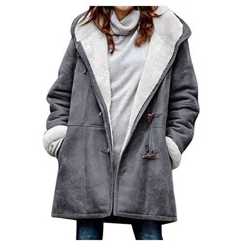 Produktbild: SCBFDI Winterjacke Damen Schwarz Lang Wintermantel Wolle Damen Schwarzer Mantel Damen Sportjacke Damen Softshelljacke für Damen Lang Kaschmir Mantel Damen Kilimanjaro Jacke Damen Grau Xl