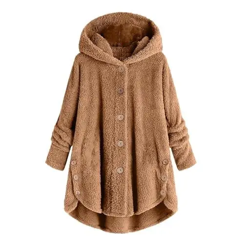 Produktbild: SCBFDI Winterjacke Damen mit Gürtel Wintermantel Beige Damen Umstandsjacke Warme Winterjacke Damen Gefüttert Teddy Fleecejacke Damen Plüschjacke Mädchen Damen Jacke Elegant Wintermantel Beige L