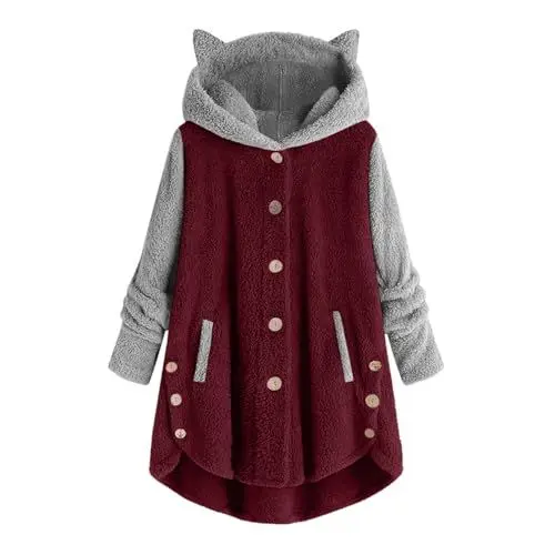 Produktbild: SCBFDI Wintermantel Teddy Wintermantel Rot Winterjacke Damen Mantel Wintermantel Gothic Übergangsjacke Teenager Mädchen Wollmantel Damen Fleece Winterjacke Damen Neon Wintermantel Rot 4Xl