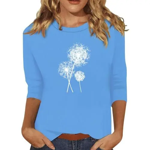 Produktbild: SCBFDI Women's Blouses & Shirts Tunika Damen 3/4 Arm Damenmode Frühjahr 2024 Tunika Damen Lang Tshirt Damen Braun Oberteil Weiß Damen Pulli Baumwolle Damen Shirt Schwarz 3/4 Arm Blau S