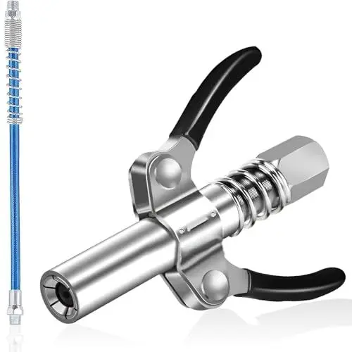 Produktbild: SCDZY Fettpresse Mundstück, 10000 PSI Doppelgriff G Coupler Fettpresse für Schmiernippel Kupplung Mundstück mit 30 cm Schlauch für Alle Arten Von Fettpressen (Schwarz)