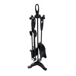 Produktbild: SCENDOR GARDEN 5-teiliges Kaminbesteck Sets Schmiedeeisen und Innenausstattung Kaminzubehör Holzhalter Kaminständer, schwarz, 61 x 12 x 12.5 cm