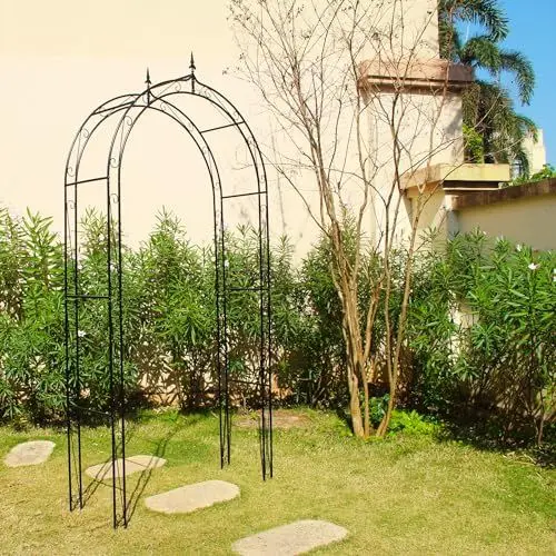 Produktbild: SCENDOR GARDEN Gartenbogen Torbogen 120CM x 40CM x 275 cm, Schwerlast Eisen Rankgitter Dekorative Struktur für Kletterrosenpflanzen Hochzeitszeremonie Party im Freien Dekor Schwarz