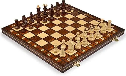 Produktbild: Schach Schachspiel: Junior European International - Schachfiguren & Schachbrett aus Holz - Handgefertigt in Polen