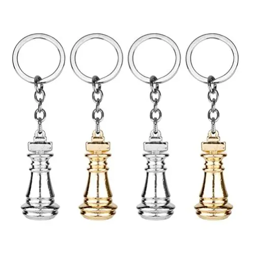 Produktbild: Gadpiparty Schach Schlüsselanhänger Keychain Schlüsselbund Schlüsselring mit Schachfiguren für Autoschlüssel Tasche Dekoration für Schachspiele Lieber Schachmeister 4 Stück Gold Silber