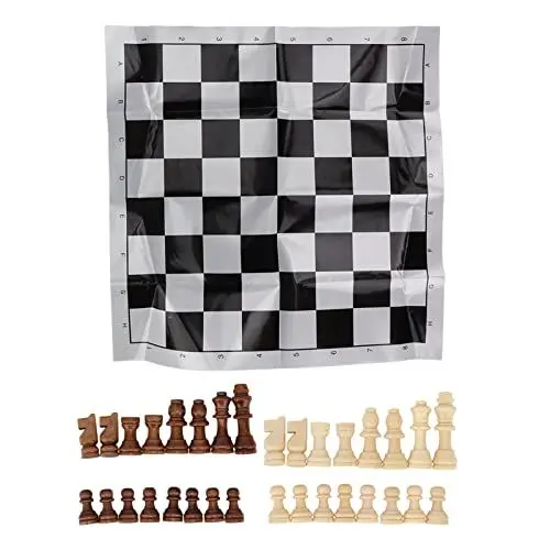 Produktbild: Schachbrett-Set, 32-teilige Schachfiguren aus Holz mit 2,17 Zoll Großen Schachfiguren aus Holz mit Kunststofffolie, Schachbrett für Erwachsene und Kinder