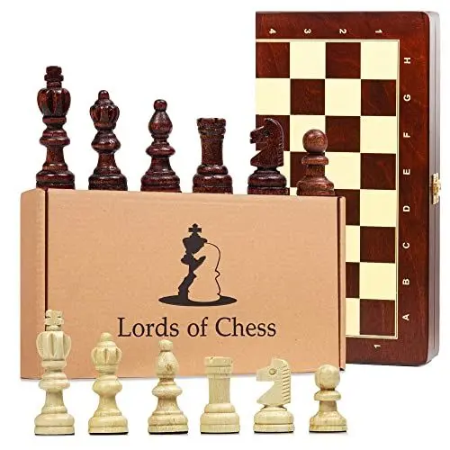 Produktbild: Schachspiel Schach Schachbrett Holz hochwertig - Chess Board Set klappbar mit Schachfiguren groß für Kinder und Erwachsene 35X35 cm